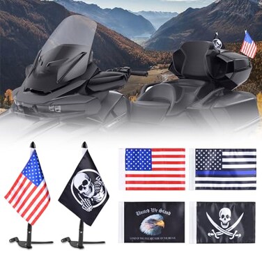 Hutexico Flag Pole Mount Kit for Spyder F3 LTD 2 Pack Foldable Spyder Trunk Stainless Flagpole Bracket with 6 Flags USA Flag For CanAm Spyder F3Limited 20172025 Spyder RT 20202025