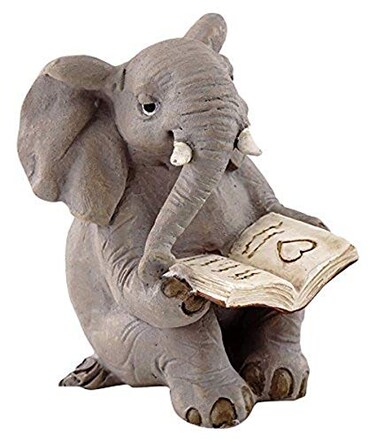 Top Collection Miniature Garden Elephant Reading Book Gray