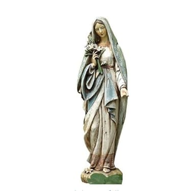 Napco Imports Mary Holding Lily Bouquet Ivory 45 x 1225 Resin Stone Garden Figurine