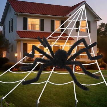 Land Guard 236 Big Spider Web Halloween Decor70 Huge Spider for Roof with Triangular Big Web for on House Outside and Inside