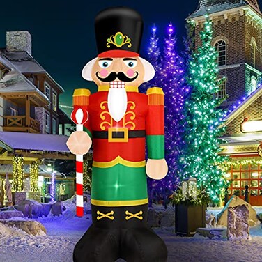 Decfine Christmas Inflatable Nutcracker Santa Claus Lighted Blow Up Christmas Yard Decoration with Built in Fan and Anchor Ropes 02Nutcracker