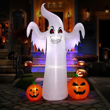 VIVOHOME 9FT Halloween Inflatable Yard Decor Giant Ghost with 2 Pumpkin Outdoor Blow Up with Builtin LED Light for Lawn Garden Party