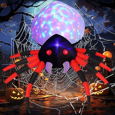 GOOSH 8 FT Width Halloween Inflatables Spider Blow Up Yard Decorations with Magic Light Halloween Outdoor Inflatables for Yard Garden Lawn Decor