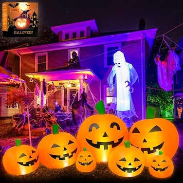 lucdnc Outdoor Halloween Decorations 75 Ft Halloween Inflatables Pumpkins with Builtin LED LightsBlowerGround StakesFall Garden Lawn Large Inflatable Halloween Party Yard Decorations