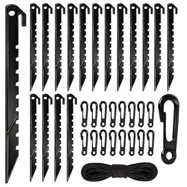 YUNVI 33Pcs Inflatable Stakes and Tether Heavy Duty Plastic Tent Stakes with Hooks for Inflatables Spikes Replacement Halloween Christmas Holiday Inflatable Decoration Accessories for Garden Home Lawn