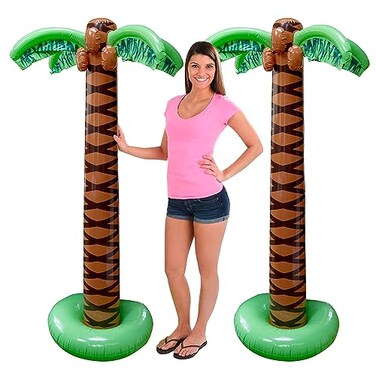 Playbees Giant Inflatable Palm Trees 2 Pack 6 Foot Super Sturdy Trees for Luau Parties Beach Decor Poolside Ambiance Tropical Theme Decor Outdoor Fun Easy Inflation