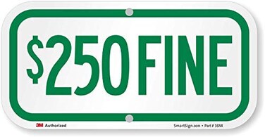 SmartSign ADA Handicapped Reserved Parking 250 Fine Sign 6 x 12 3M Engineer Grade Reflective Aluminum