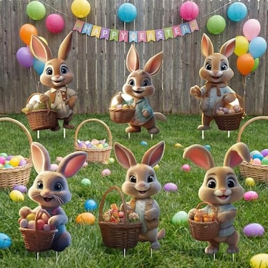 sewrung 6 PCS Outdoor Easter Bunny Decorations Bunny Yard Signs with Stakes Waterproof Lawn Signs for Spring Home Decor