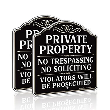 Faittoo Private Property No Trespassing No Soliciting Sign Violators Will Be Prosecuted Sign 2Pack 116 x 116 Inch Reflective Aluminum UV Protected WeatherFade Resistant Easy to Install