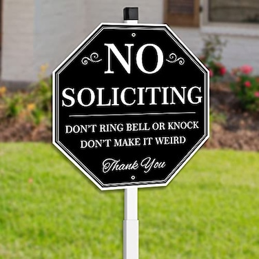 Uflashmi No Soliciting Yard Sign No Soliciting Sign for House Yard with Stake 10 x 28 Metal black and white