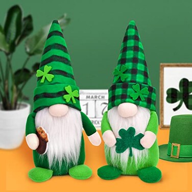 TGOOD St Patricks Day Gnomes Decorations 2 Pack Gnomes Plush Lucky Green Shamrock Home Table Decor Ornaments for Irish Saint Patricks Day