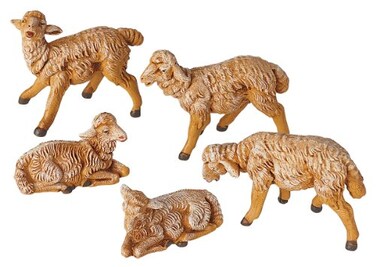 Roman Fontanini by Inc White Sheep 5 Animals Collection Nativity Figure and Accessories Hand Sculpted and Painted