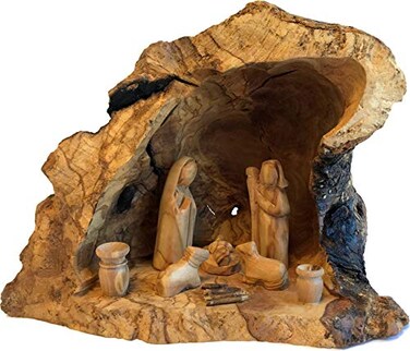 Holy Land Market Olive Wood Nativity Set Hand Carved Rustic Stable Unique Olive Wood Nativity Scene Large 812 in