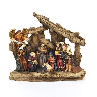 Kurt S. Adler Kurt Adler 7Inch Resin Nativity Table Piece 11 Piece Set with Stable
