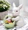 Cosmos 10593 Fine Porcelain Bunny with Easter Basket Figurine 334InchWhite