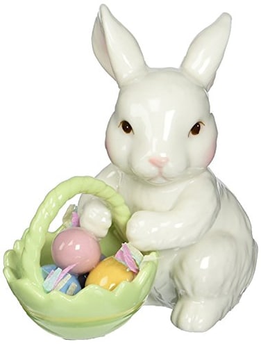 Cosmos 10593 Fine Porcelain Bunny with Easter Basket Figurine 334InchWhite