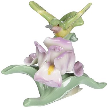 Cosmos 96442 Fine Porcelain Mini Hummingbird with Iris Figurine 3Inch Green