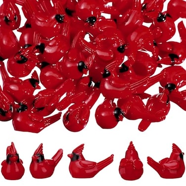 Cinnvoice 100 Pcs Mini Resin Red Cardinal Bird Figurines Tiny Cardinal Figurine Decor Small Miniature Ornaments Mini Birds to Hide for Spring Gift Garden Crafts Cake Topper Decoration