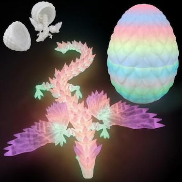 oyeftp 3D Printed Dragon Egg 3D Printed Dragon with Wings Glow in The Dark Toys Cool Dino Fidget Toy Animals Dinosaur Eggs Stocking Stuffers Home Office Decor Easter Basket Stuffers
