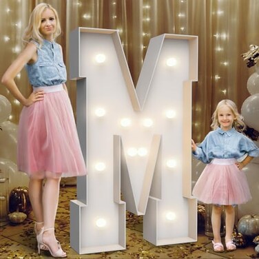 Teebloom 4FT Marquee Light Up Letters MParty Decoration Large Marquee Light Up Letters with Weighted Water BagPrecut Foam Board Set Can Be Used for BirthdaysWeddingsBaby Anniversaries