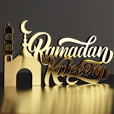 iwa concept Wooden Acrylic Islamic Tabletop Decor Gold Ramadan Kareem3