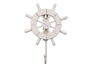 Handcrafted Nautical Decor White Decorative Ship Wheel with Starfish with Hook 6 Wooden Ships Wheel B