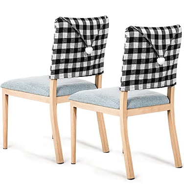 Queekay 6 Pieces Christmas Chair Back Covers Santa Hat Buffalo Plaid Christmas Dining Chair Protector Elastic Gingham Cover for Dining KitchenBlack White