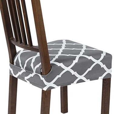 SearchI Stretch Dining Chair Seat Covers Set of 6 Soft Removable Washable Seat Covers for Dining Chairs Dining Room Seat Cover Protector RearCovered Grey