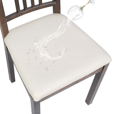 SearchI Waterproof PU Leather Seat Covers for Dining Chairs 4 Pack Stretch Dining Room Chair Seat Covers Kitchen Chair Seat Covers Protectors Cream