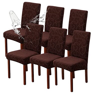 Genina Waterproof Dining Room Chair Covers Stretch Parsons Chair Slipcovers for Dining Room Kitchen Chair Protector Cover Removable Washable 6 Flower PatternChocolate