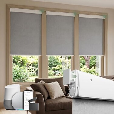 DONGFXK Motorized Blinds with Remote Blackout No Drill Cordless Smart Roller Shades Automatic Blinds for Windows Grey3425 W x 72 H