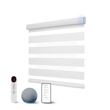 CITOLEN Motorized Zebra Blinds with Remote Smart Dual Layer Automatic Shades with Privacy Light Control Cordless Electric Blackout Blind for Indoor Windows White 27 W x 72 H