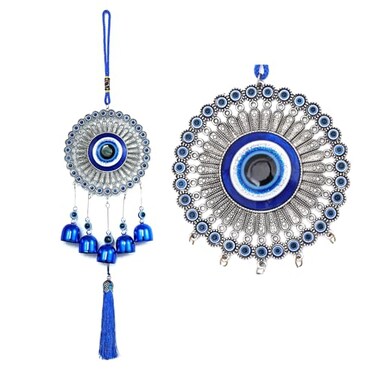 BWINKA Blue Evil Eye Hanging Decoration Ornament Metal Wind Chimes for Home Garden Gift Decoration
