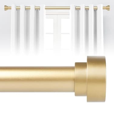 hei! dear Gold Curtain Rods for Windows 48 to 84 Inch1 Inch Heavy Duty Curtain RodsAdjustable Modern Drapery RodWindow Single Pole 3084Brass Gold