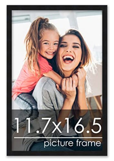 Poster Palooza A3 117x165 Frame Black Solid Wood Picture Frame 075 Inch Moulding Width Includes UV Acrylic Plexiglass Foam Board Backing Hanging Hardware