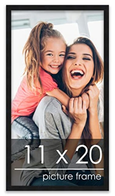 Poster Palooza 11x20 Frame Black Solid Wood Picture Frame 075 Inch Moulding Width Includes UV Acrylic Plexiglass Foam Board Backing Hanging Hardware