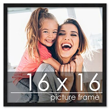 Poster Palooza 16x16 Frame Black Solid Wood Picture Frame 075 Inch Moulding Width Includes UV Acrylic Plexiglass Foam Board Backing Hanging Hardware