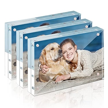 TWING 3 Pack 4 x 6 Acrylic FrameAcrylic Picture Frames Horizontal Magnet Double Sided 4x6 Picture Frame1010MM Thick Clear Frameless Desktop Display Magnetic Block Photo Frame Gift Ideal