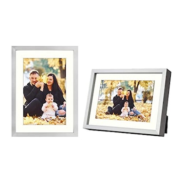 Frametory 5x7 Aluminum Frames with Ivory Mats for 4x6 PicturesPhotos Real Glass PortraitLandscape Horizontal and Vertical Formats for Wall and Table Mounting Silver 2 Pack
