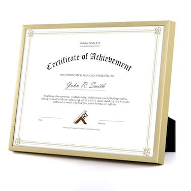 Golden State Art 85x11 Aluminum Frame Real Glass Metal Frame for 85 by 11 inch Document Certificate Diploma with Easel Stand Gold 1 Pack