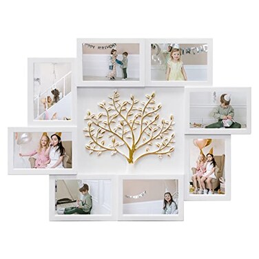 HELLO LAURA Picture Frame Collage Large Wall Hanging Photo Frames Elegant Tree Collage Frame Gifts for Family Friends 4x6 inch Home Wall Decor Gallery Display White Gold Tree