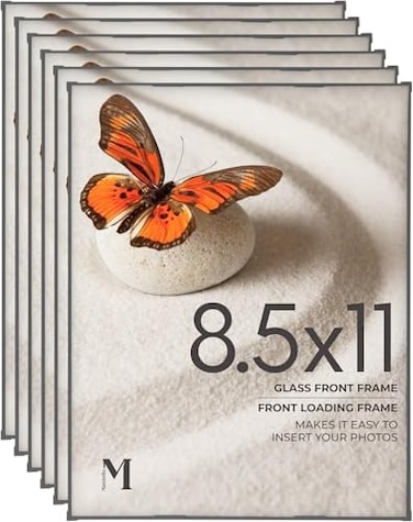 MANTELLO ESSENTIALS 85 by 11 picture frame 6 PACK 85 x 11 frame Front Loading picture frames 85 x 11 Pictures Documents Certificates Diplomas And More
