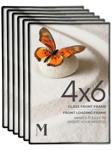 MANTELLO ESSENTIALS Mantello Front Loading Black Picture Frame 4x6Inch Photos For Tabletop or Wall Decor Artwork 6 Pack