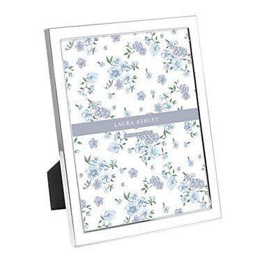 Laura Ashley 8x10 White Enamel Picture Frame Silver Metal Edge with Easel for Countertop Counterspace Tabletop Display Bookshelf Desk Wall Dcor Photo Gallery