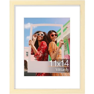Vittanly 11x14 Picture Frame Display Pictures 8x10 with Mat or 11x14 without Mat Engineered Wood with Shatter Resistant Plexiglass Photo Frame for Wall Mounting Natural 1 Pack