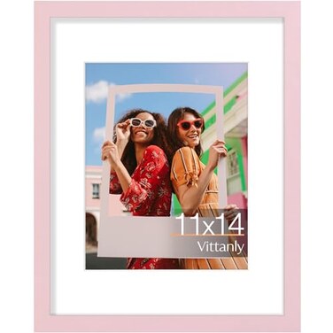 Vittanly 11x14 Picture Frame Engineered Wood with Shatter Resistant Plexiglass Display Pictures 8x10 with Mat or 11x14 without Mat Photo Frame for Wall Mounting Pale Pink 1 Pack