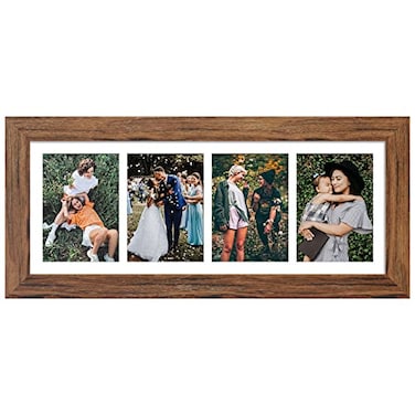 Gaevuian 8x21 Picture Frame Display 4 opening 5x7 Collage Picture FrameMulti Photo Frame with MatPlexiglassHorizontal and Vertical Formats for Wall DecorCarbonized Brown Wood Grain