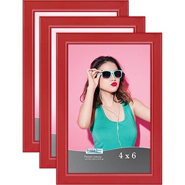 Icona Bay 4x6 Picture Frames Red 3 Pack Colored Solid Wood Scandinavian Style Frames for Photo Pizzazz Collection