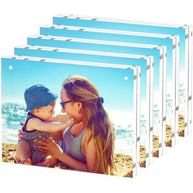 HELPLEX 5 Pack 85x11 Acrylic Picture Frames 24mm Thicker Frameless Clear Frame Double Sided Magnetic Frame Free Standing Desktop Display