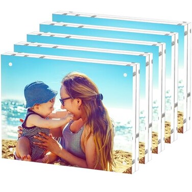 HELPLEX Acrylic Frame 5 Pack 8x10 Picture Frames 20mm Thicker Frameless Clear Frame Double Sided Magnetic Frame Free Standing Desktop Display Stand Acrylic Frames